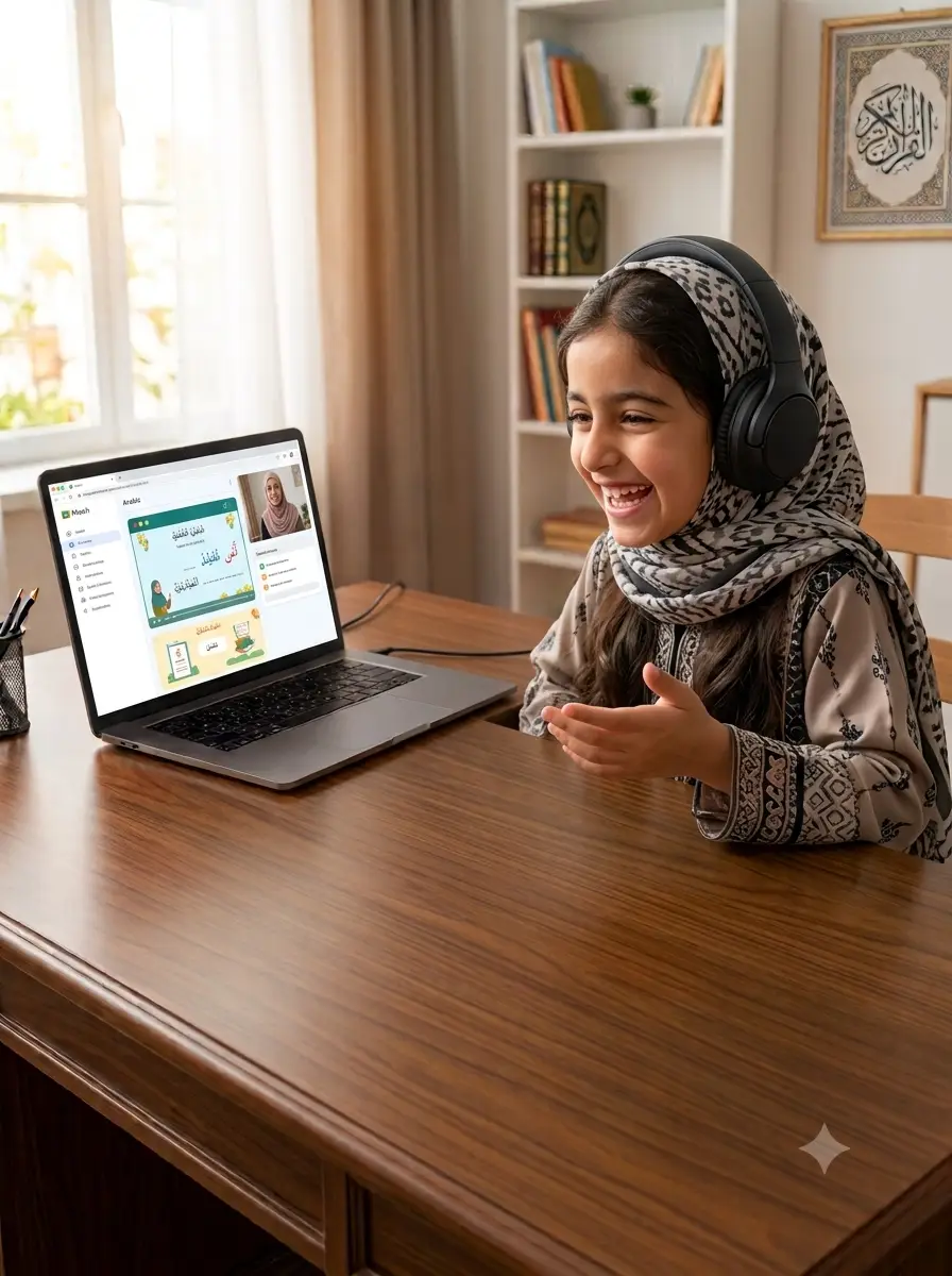 Student learning Quran online with a teacher
