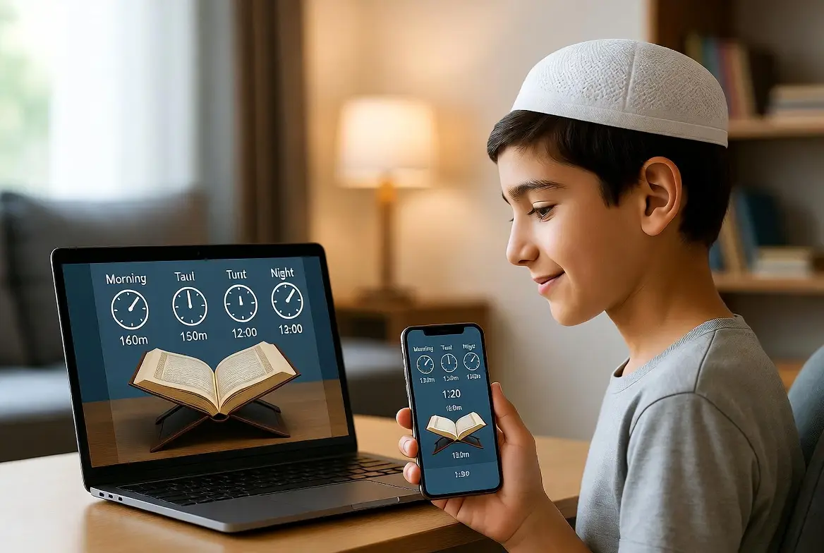 Child studying and memorizing the Quran at home