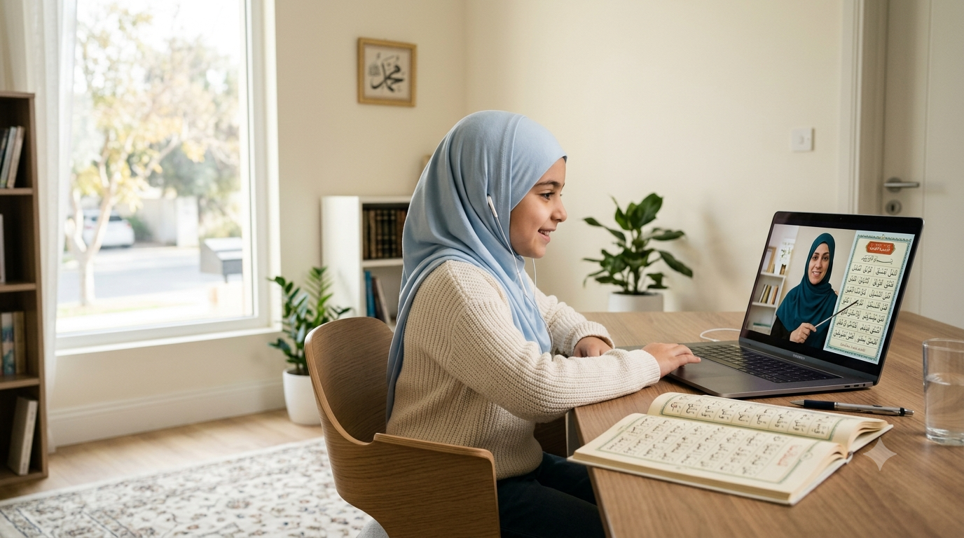 Learner studying with personalised Quran guidance at home