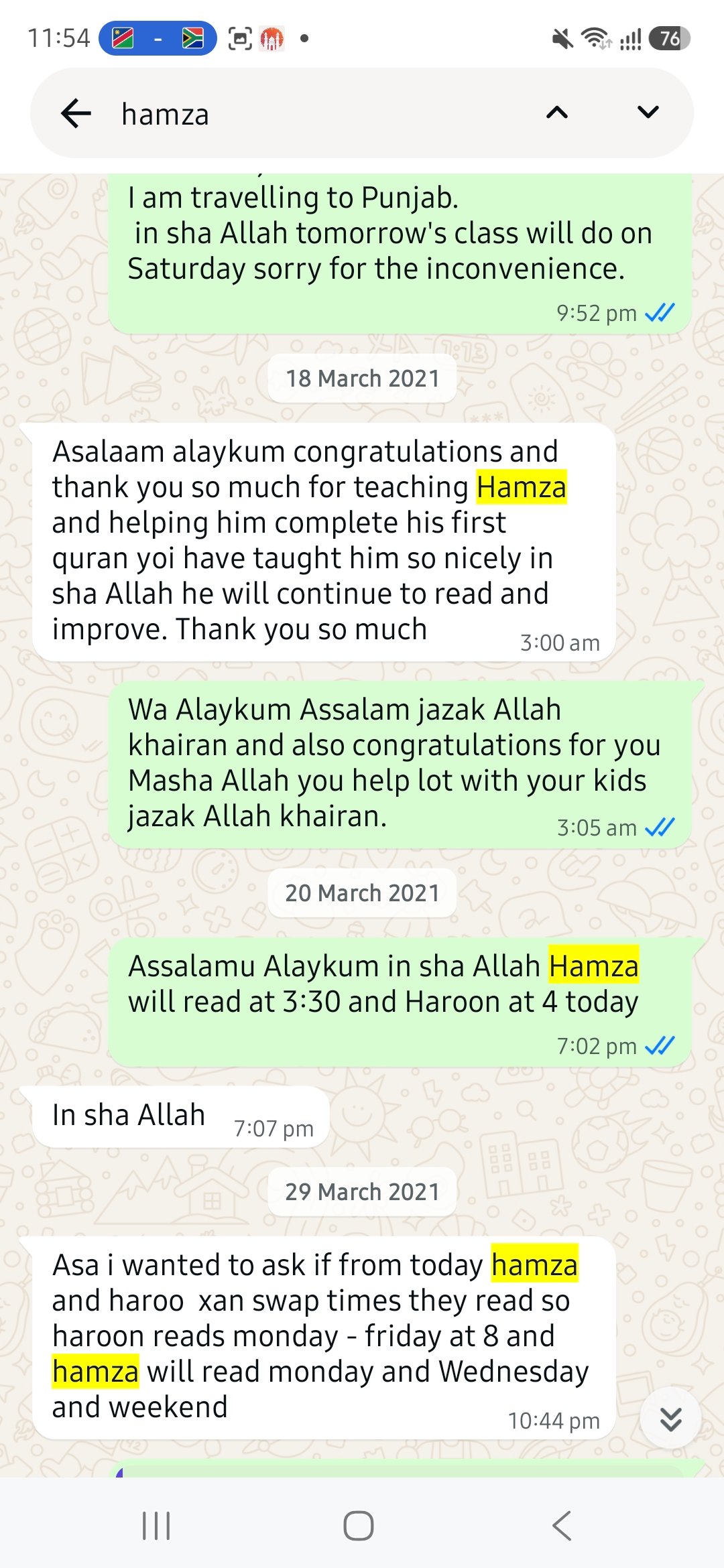 Real UK parent WhatsApp feedback about Quran learning for children