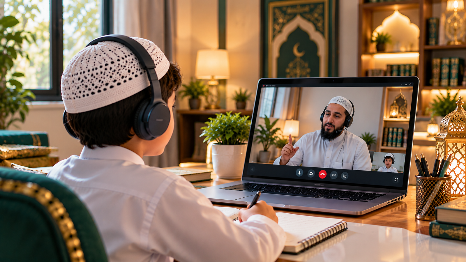 Child learning Quran memorization through a one-to-one online Hifz class with a qualified teacher