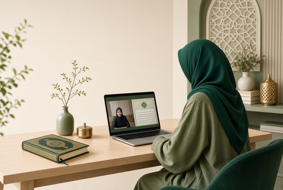 Female Quran teacher teaching online